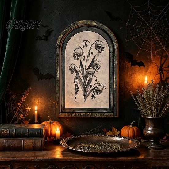 Retro Arched Picture Frame Halloween Wooden Wall Decor, Ghost Cat Double-Layer Hanging Ornament, Distressed Gothic Hazy Painting Style Tabletop Decor