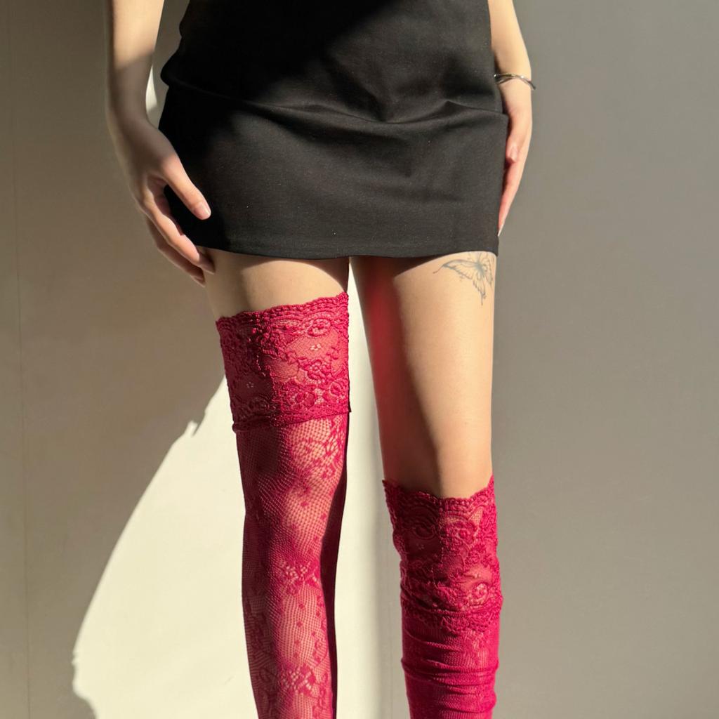 Summer Sexy Lace Nylon Women Stockings Retro Hollow Out Floral Over The Knee Socks Mesh Breathable Thigh High Long Socks Fishnet