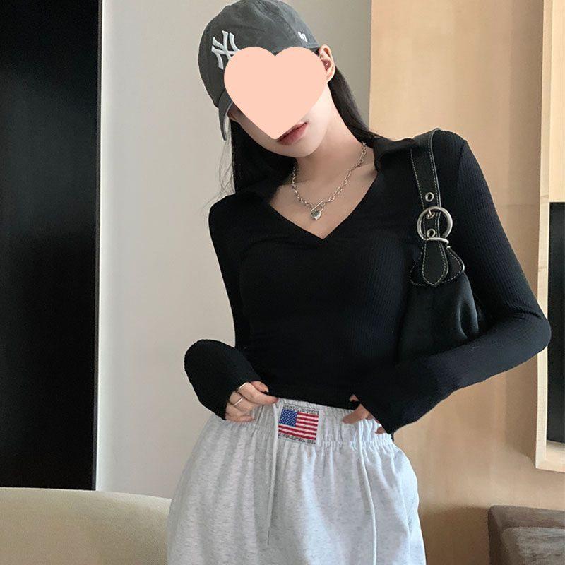 Spicy Girl Slimming Long Sleeve Polo Shirt – Pure Desire Style Fashionable Spring/Summer Top for Women