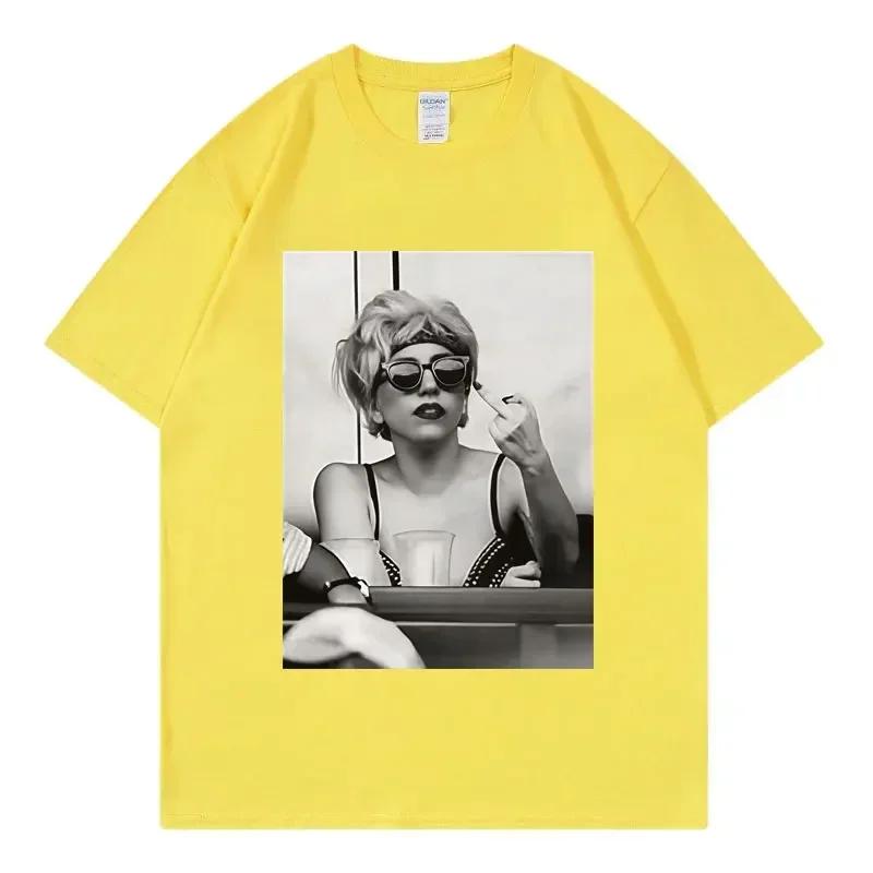 Singer Lady Gaga Merch T Shirt Unisex Wounisex Clothing Harajuku Pop Music Short Sleeve Tshirt High Quality Oversized Tshirts Black
