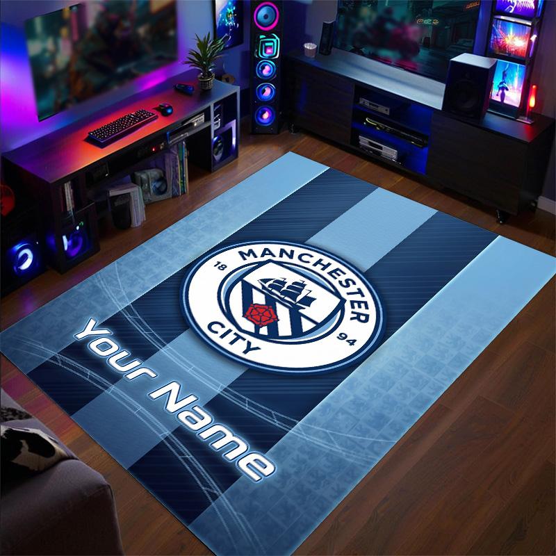 Covor de Catifea Cristal Imprimeu Manchester City Nume Personalizat Text Covor de Podea Decor Acasă