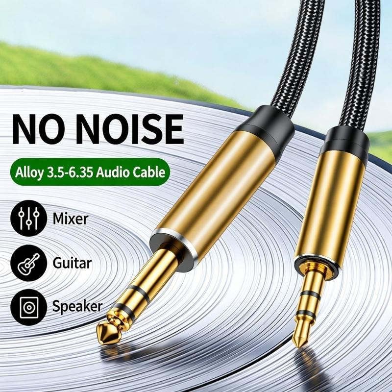 3.5mm To 6.5mm Sound Cord 1.5m interlaced Nylon Weaved Cord For Guitar And Computer Clear Tone