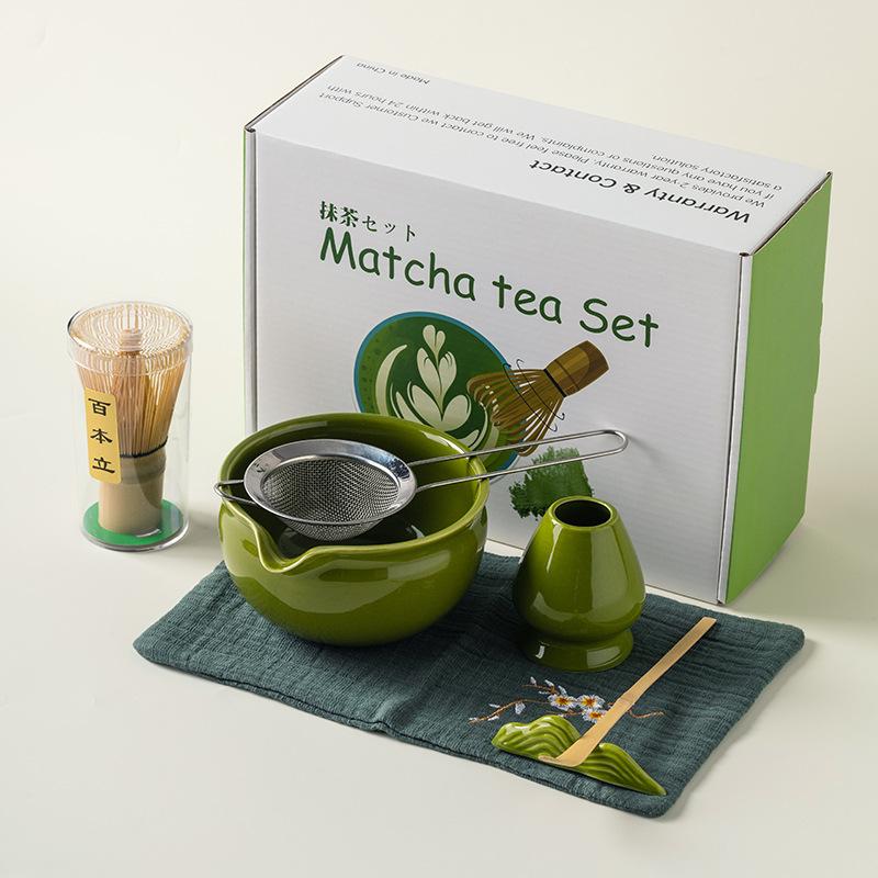 4/5/7/8pcs Traditional Matcha Set Bamboo Whisk Ceramic Tea Bowl Japanese Tea Making Tools Home Kitchen Gift for Tea Lovers
