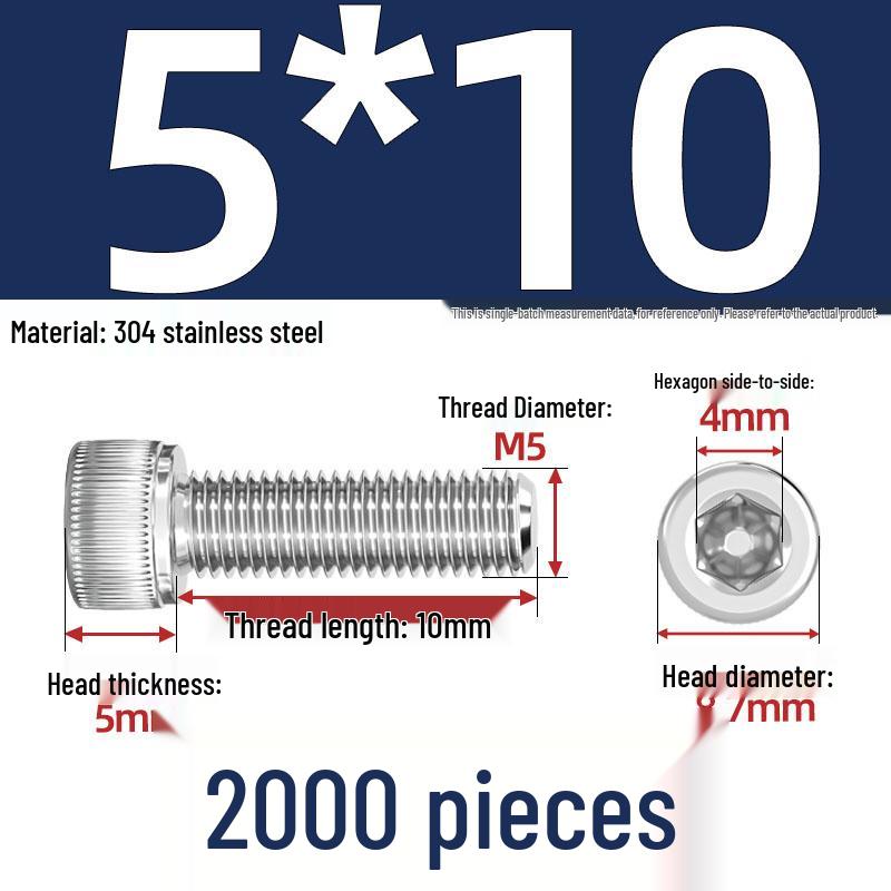 304 Stainless Steel Hex Socket Head Cap Screws, M2-M10, Extended Length