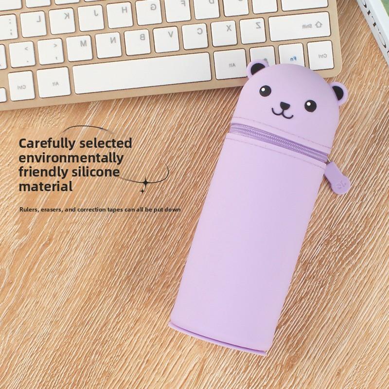 Cute Cartoon Silicone Pencil Case With Expandable Foldable Storage For Students And Kids
