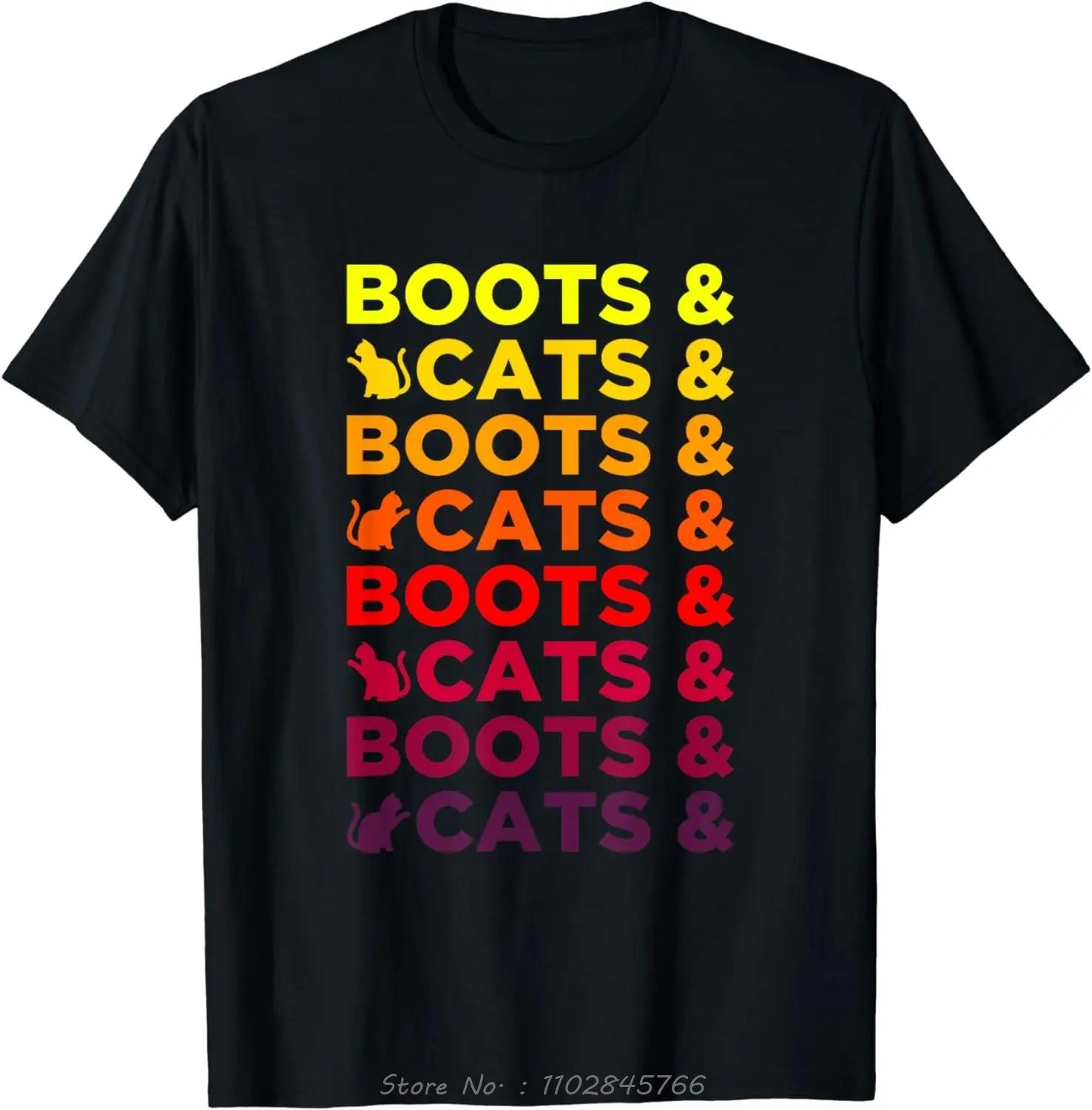 This Boots And Cats Funny Oversized Tshirt EDM Mens Clothing Rave Festival Fitness T Shirt Wear Ropa De Mujer Cotton Tshirt S