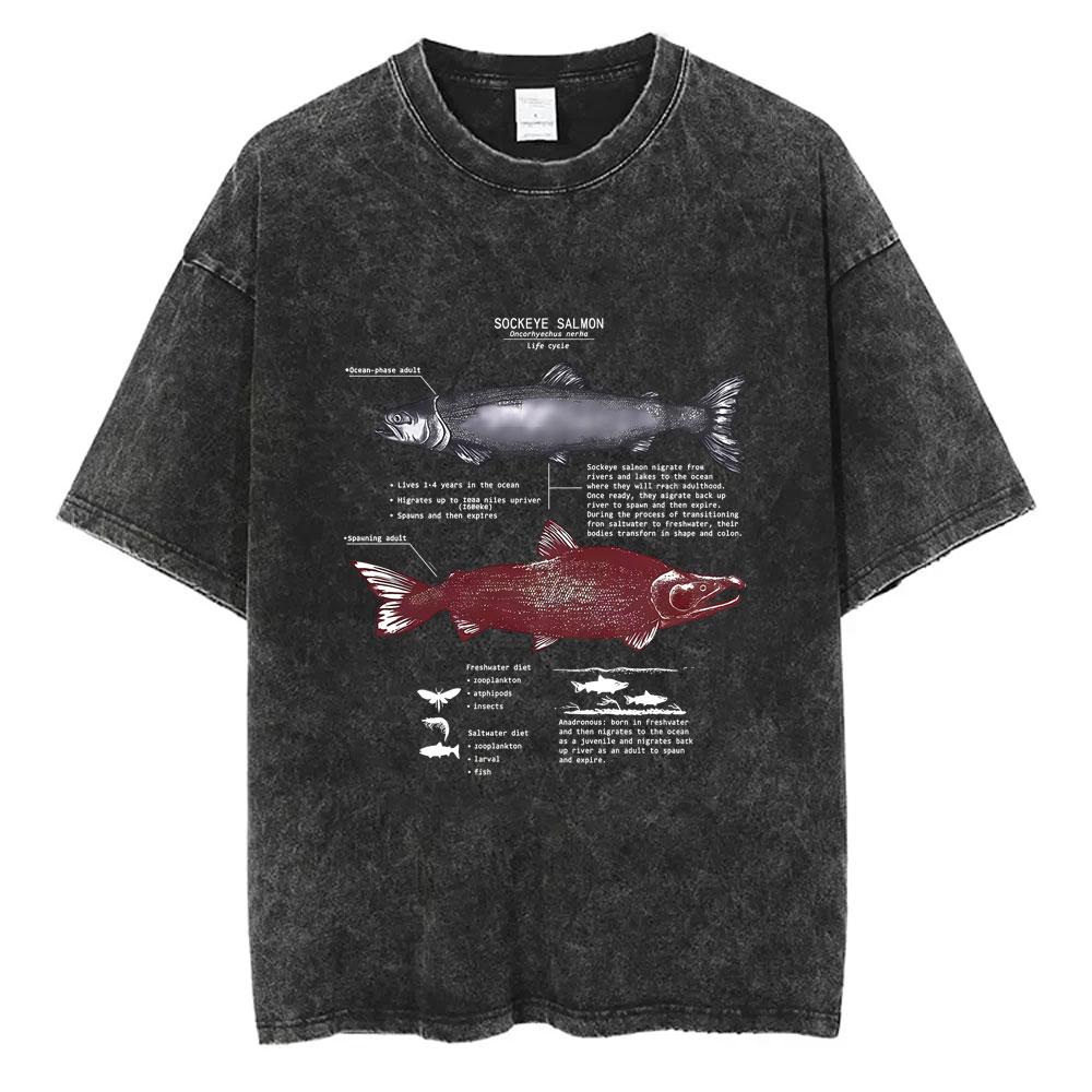 Marine Animals Humpback Whale Anatomy Vintage Washed Tshirt Men Women Fashion Casual Oversized T Shirts Male Soft Cotton Tshirt