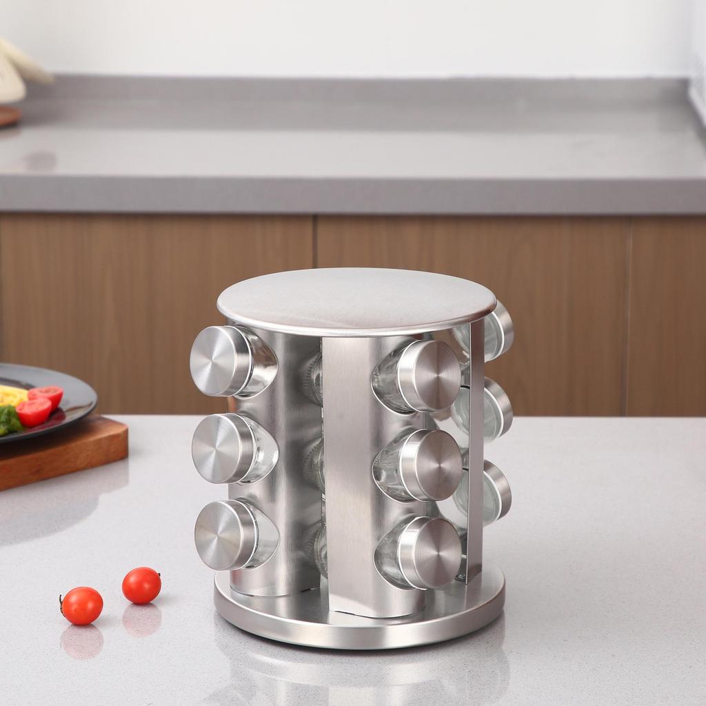 Rotatable Stainless Steel Kitchen Spice Rack - Multi-functional, Portable Seasoning Organizer