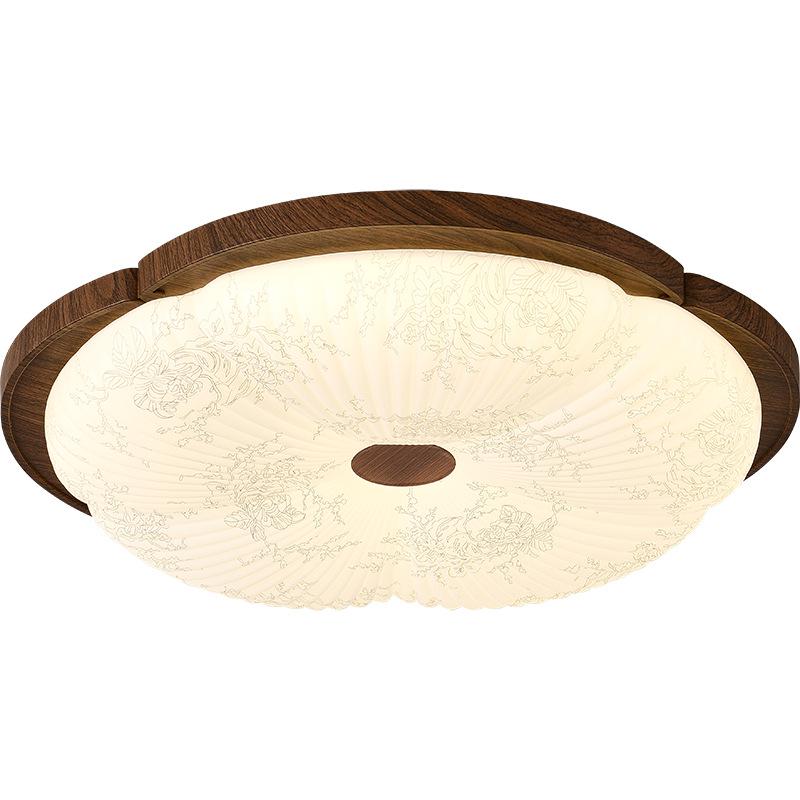 Chinese Style Walnut Wood Grain Ceiling Light for Study or Master Bedroom, Retro Wabi-Sabi Design, Eye Protection