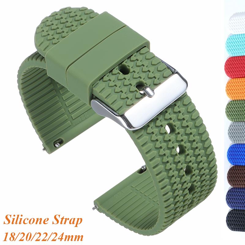 Soft Silicone Rubber Watch Strap 18mm 20mm 22mm 24mm Men Women Sport Waterproof Wrist Band Universal Belt Quick Release Bracelet