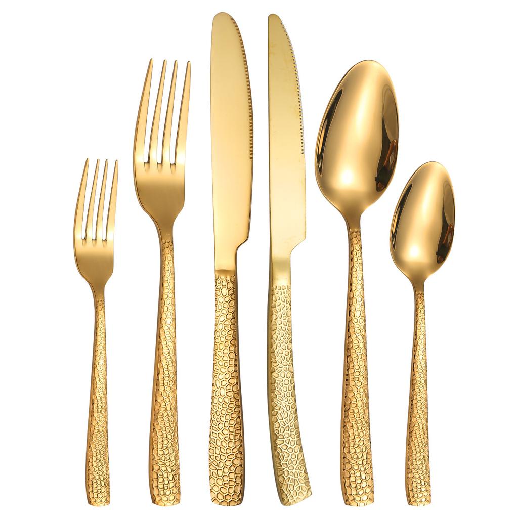 Rozsdamentes Acél Evőeszközkészlet, Négyszögletes Nyél, Szerpentin, Kés, Villa és Kanál, Nyugati Ételkészlet, 6 db