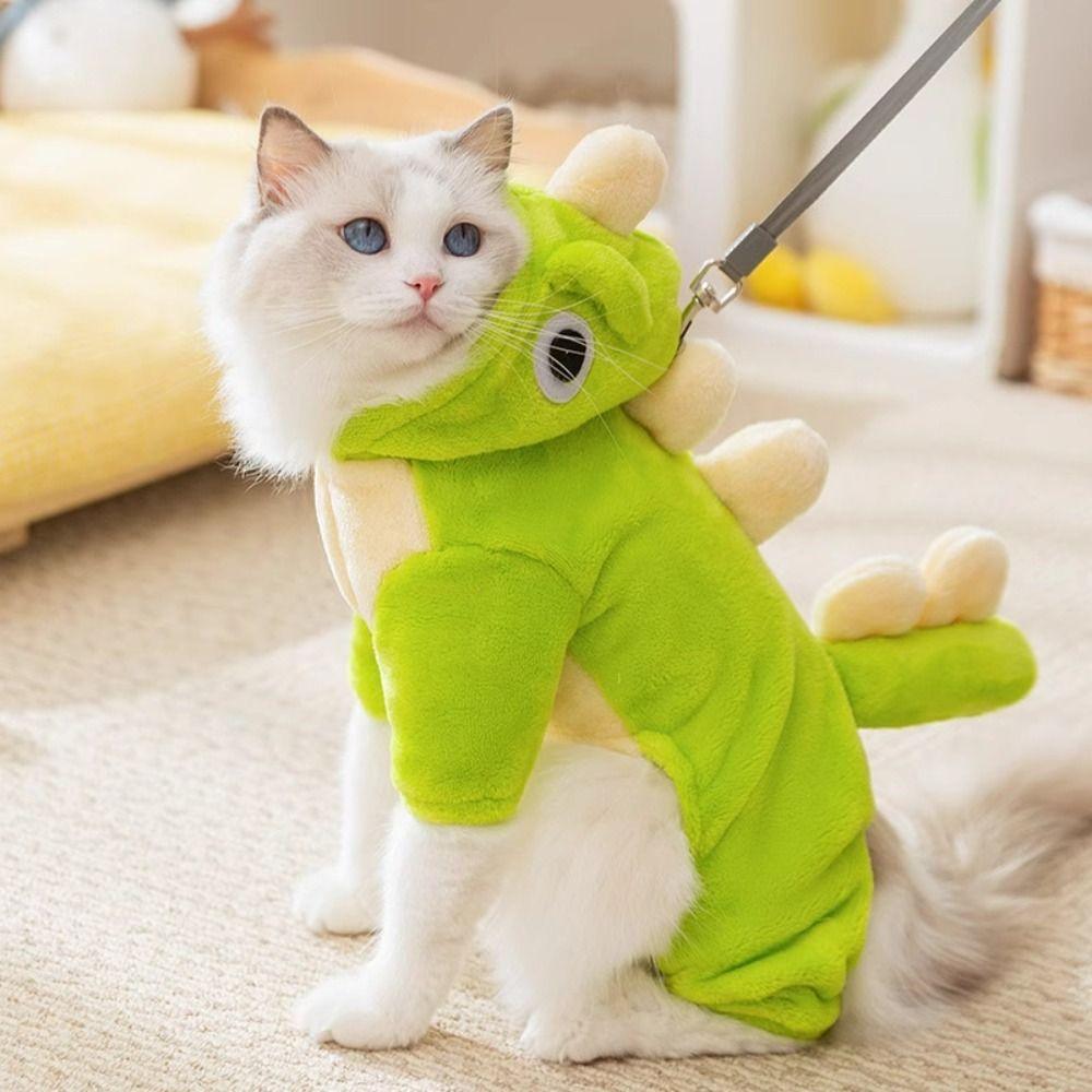 Towable Cute Dinosaur Pet Sweater Cozy Thick Warm Dog Four-legged Jumpsuit Cosplay Props Pet Winter Costume for Small Dogs Cats