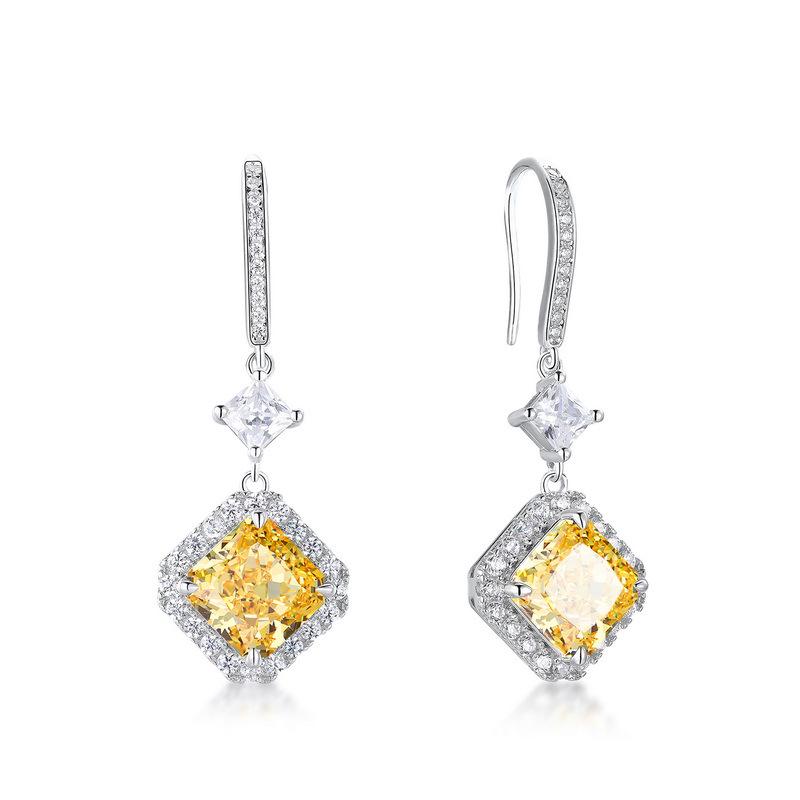 

Willson 11.8ct Square High-Carbon Diamond 925 Silver Earrings - European & American Light Luxury Style 925 Silver