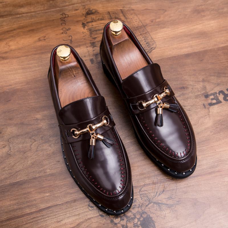 

Модная мужская удобная обувь слипоны в деловом повседневном стиле, кожаные лоферы, модные мужские мокасины на толстой подошве, горячая распродажа, мужская обувь ручной работы из кожи 38 красный