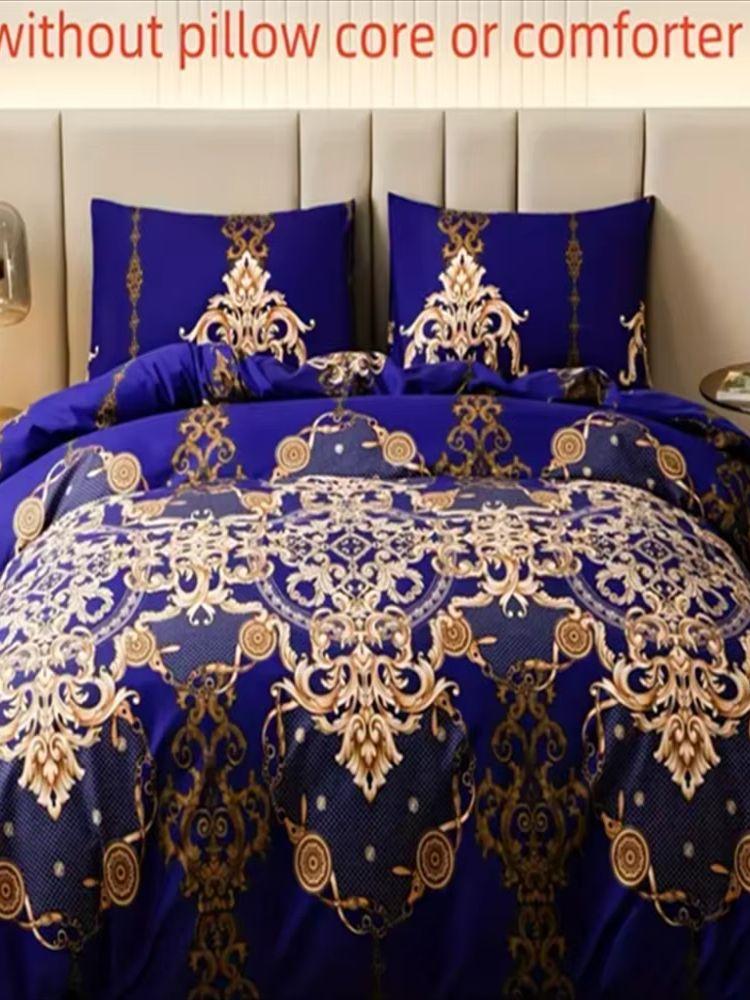 Funda de Cama Digital Estilo Moderno Azul Marino de Lujo Juego de Cama de Algodón Estampado Funda Nórdica Fundas de Almohada Textil para el Hogar