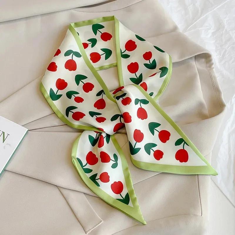 Silk Long Scarf Women Leopard Flamingo Print Luxury Hairband Narrow Scarves Small Neckerchief Summer Headband Ribbons Female