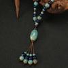 Unique Vintage Longline Necklace, Adjustable Folk Style Jewelry with Handwoven Ceramic Pendant for Women Versatile Accessory
