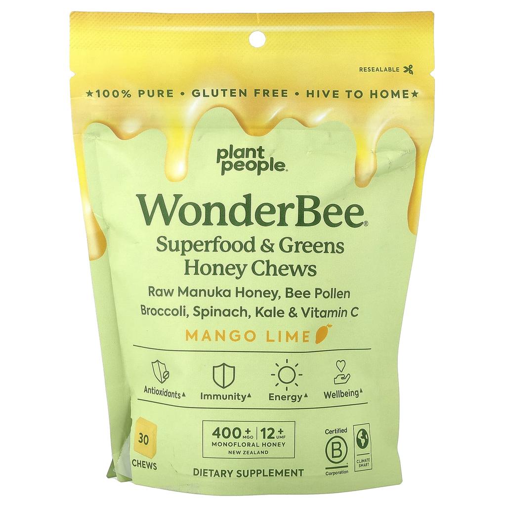 Plant People, Wonderbee®, Superfoods & Greens Honey Chews, Mango Lime, 30 Chews
