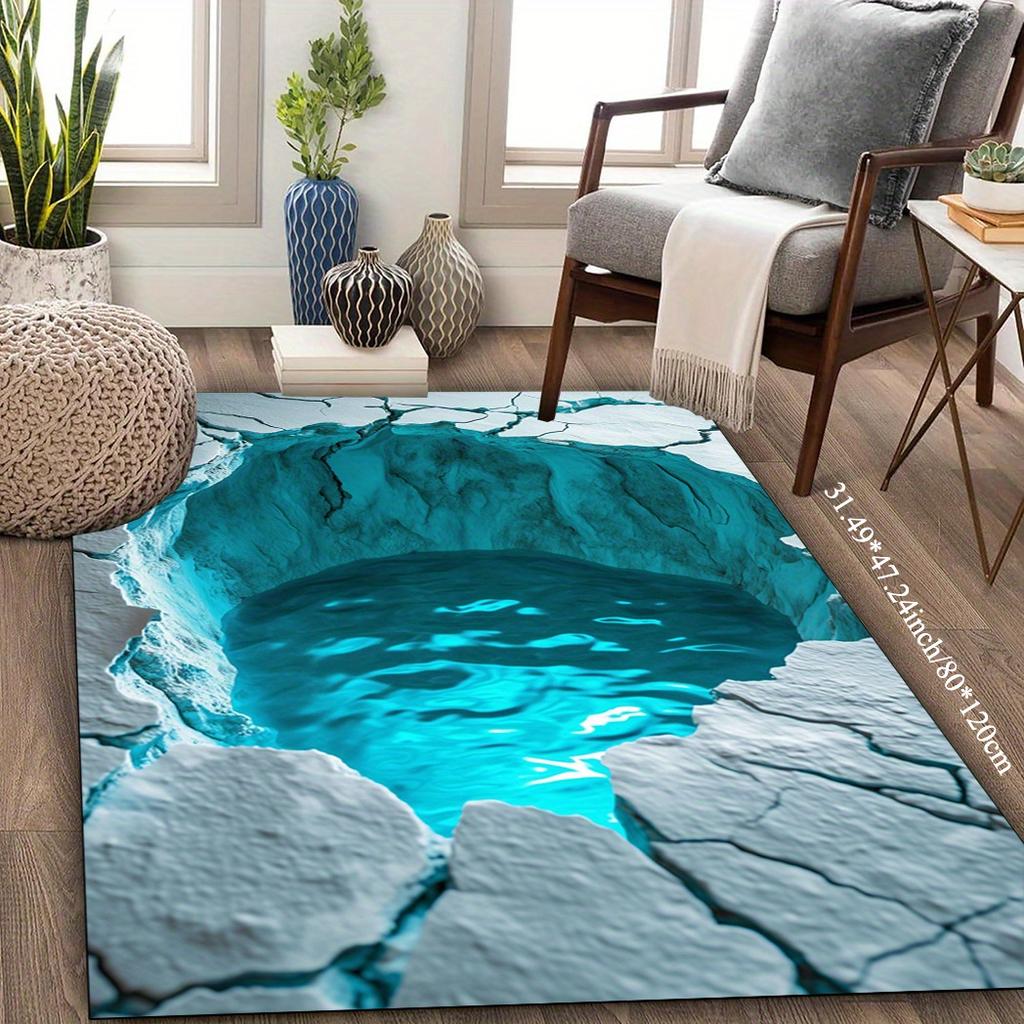 Flannel Printed Water Pool Rug 3D Illusion Design Soft Fleece Floor Mat Living Room Carpet Nature Inspired Decor Rugs