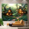 Enchanted Forest Tapestry  Cozy Tree Houses with Glowing Lights for Fantasy Home Decor Perfect Wall Art for Living Room or Kids