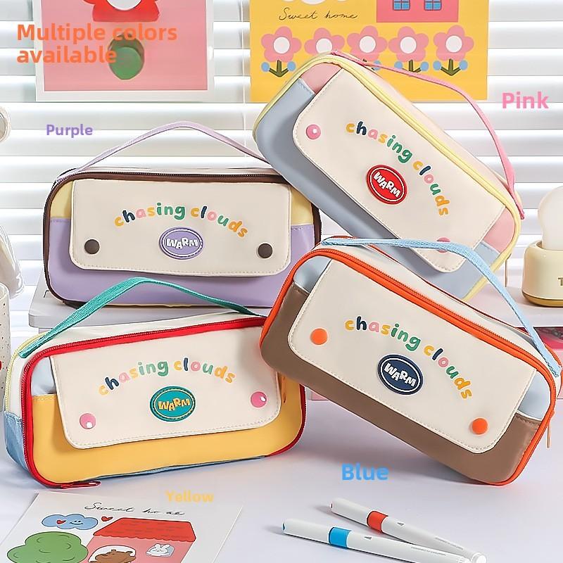 Multi Compartment Canvas Pencil Case With Durable Zipper For Students And Office Use