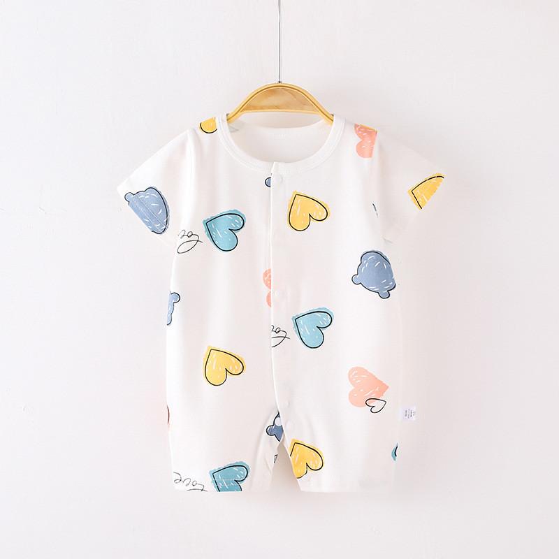 Elephant Penguin Bear Dinosaur Prints Baby Cotton Short Sleeve Romper With Safety Closure For Newborns