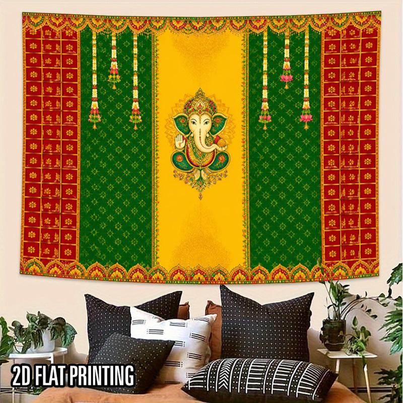 2D Flat, 2D Flat 1pc Tapestry Ganesha Deity Indian Style Wall Hanging for Diwali Festival Themed Party Banner Suitable for Family Parties, Weddings, B