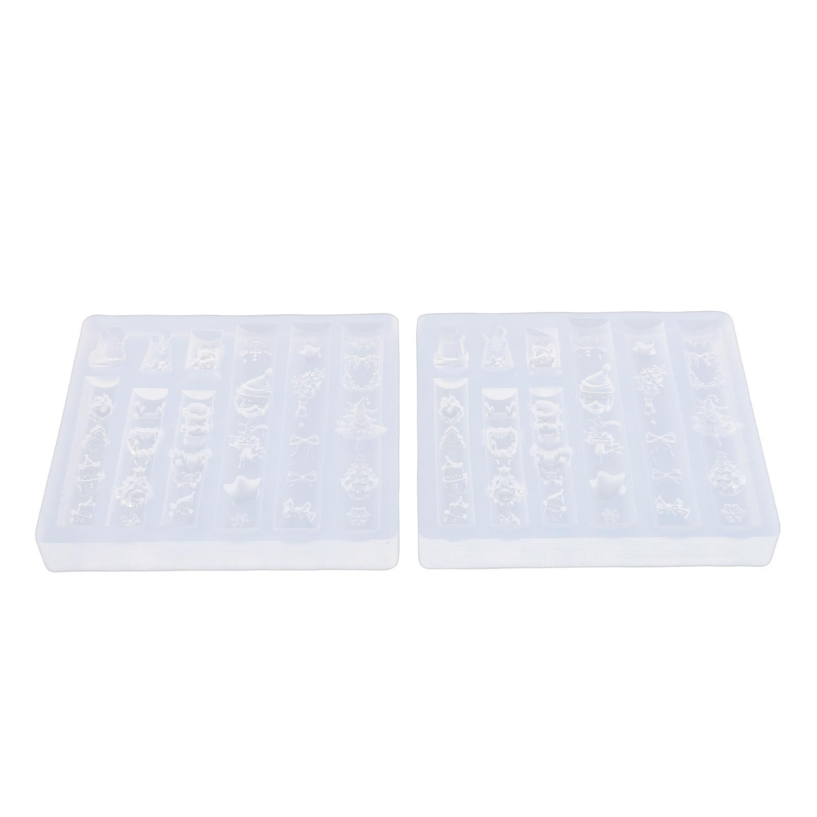 2 Pcs Xmas 3D Nail Mold Reusable Cute Silicone Nail Mold Xmas Tree Snowflake Carving Template