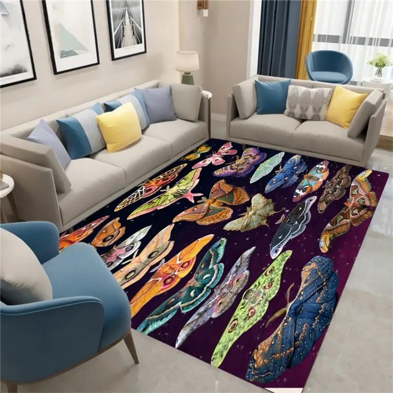 1pc Artistic Butterfly Area Rug and Moth Pattern Lunar Elements Rectangle Mat Hand Machine Made Living Room Bedroom Decoration