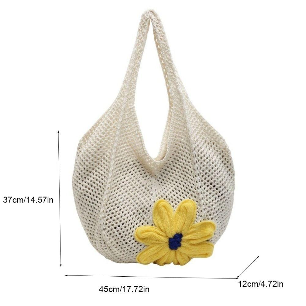 Durable Mesh Flower Woven Handbag Solid Color Large Capacity Crochet Tote Bag Spacious Bohemian Shopping Bag Girl