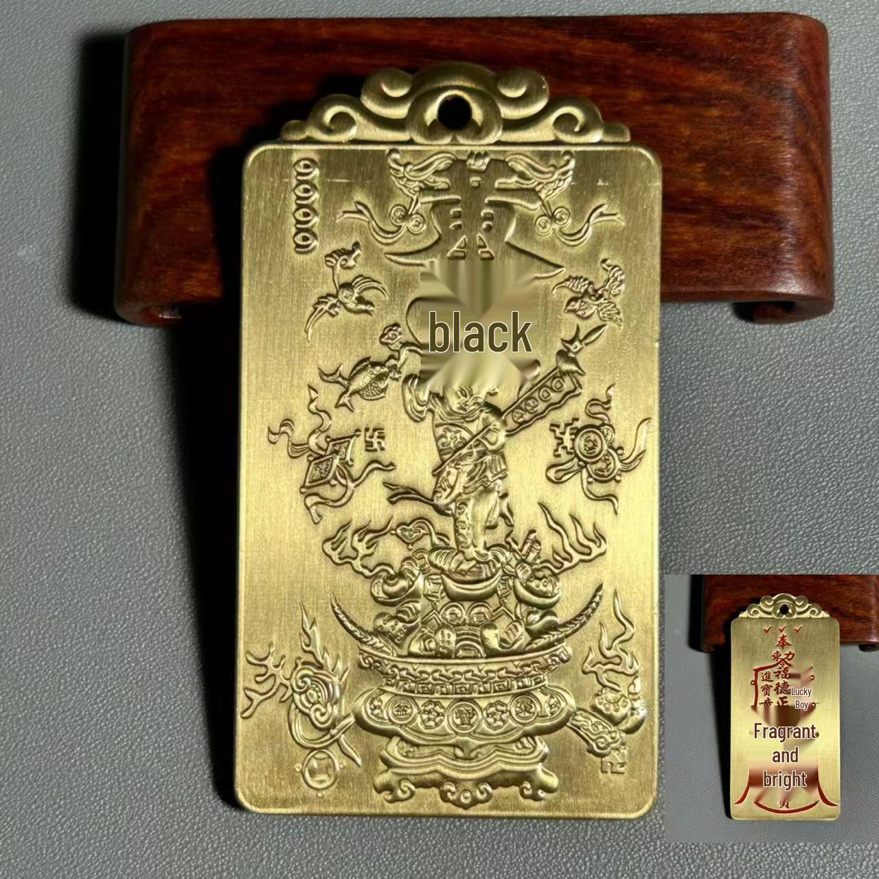 Vermilion Copper Guan Yu Pendant Sculpture Length 7cm Width 4.6cm Thickness 3.3mm