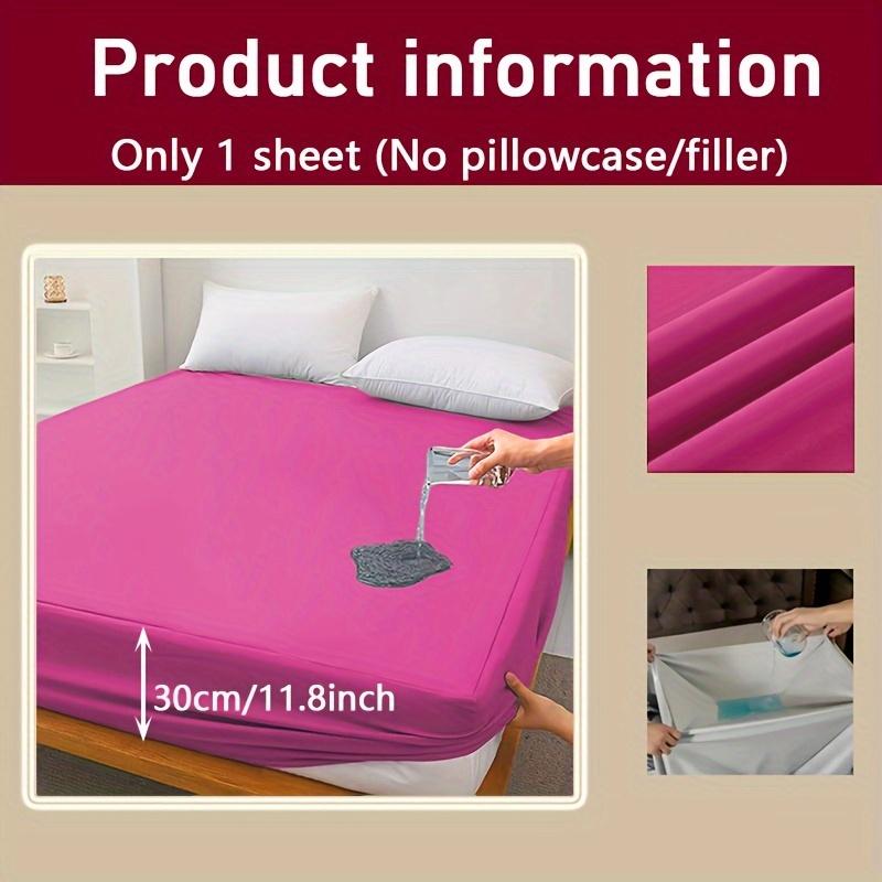 1PC Solid Color Waterproof Bed Sheet and Fitted Sheet,Waterproof Mattress Protector,30cm Deep Pocket Bed Sheet,Comfortable Bedding