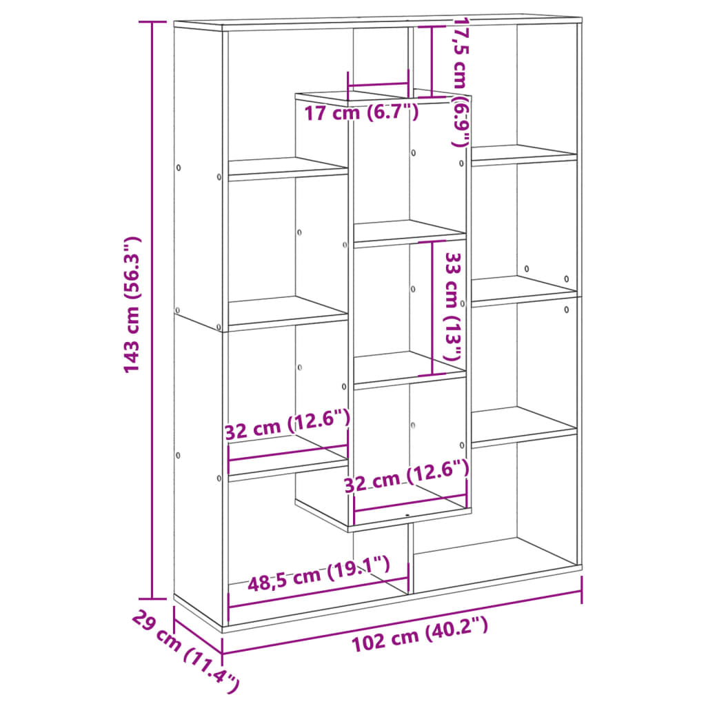 Bookshelf Gray Sonoma 102 x 29 x 143 cm Particleboard