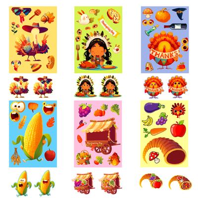 6 Thanksgiving Themed Puzzle Stickers Turkey Corn Festival Celebration Diy Face Stickers