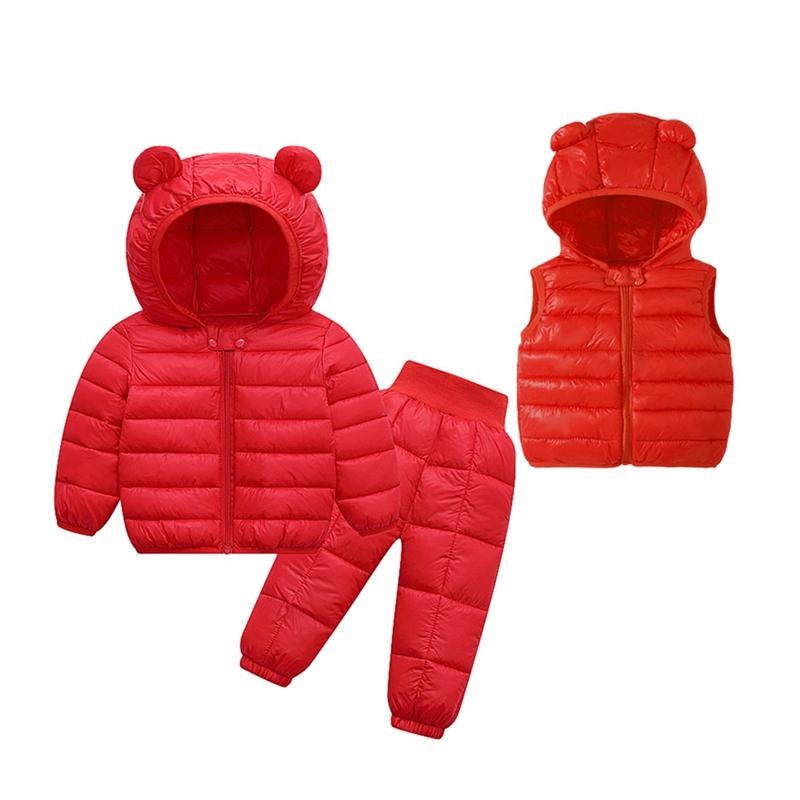 Toddler Baby Autumn Winter Clothes Set Hooded Coat and Vest and Pants