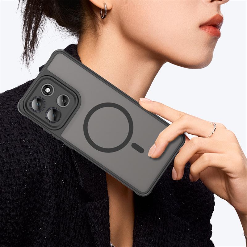 Matt Bőrfogású Mágneses Telefon tok Motorola Edge 2025-höz, Féláttetsző G56.