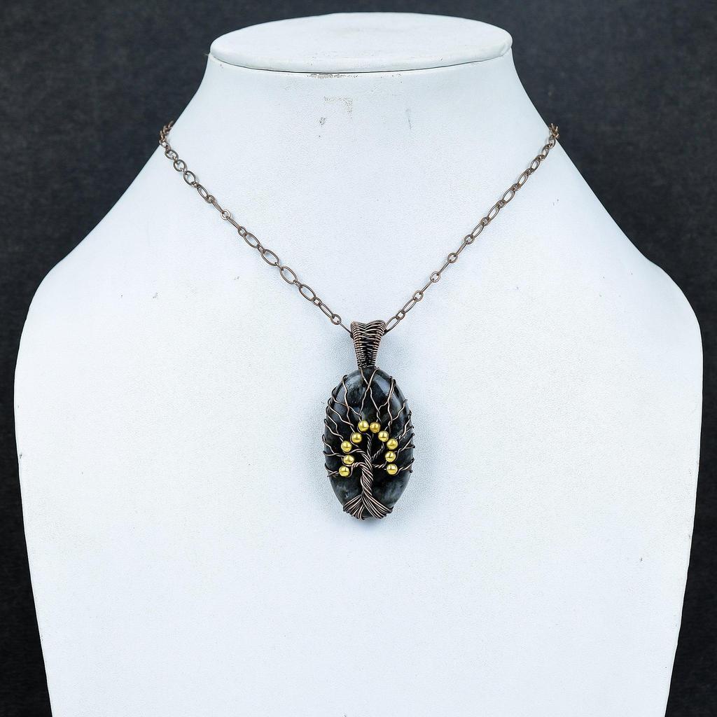 Larvikite Pendant Handmade Gemstone Jewelry, 999 Copper Wire Wrapped Pendant ,Unique Design Jewelry Pendant