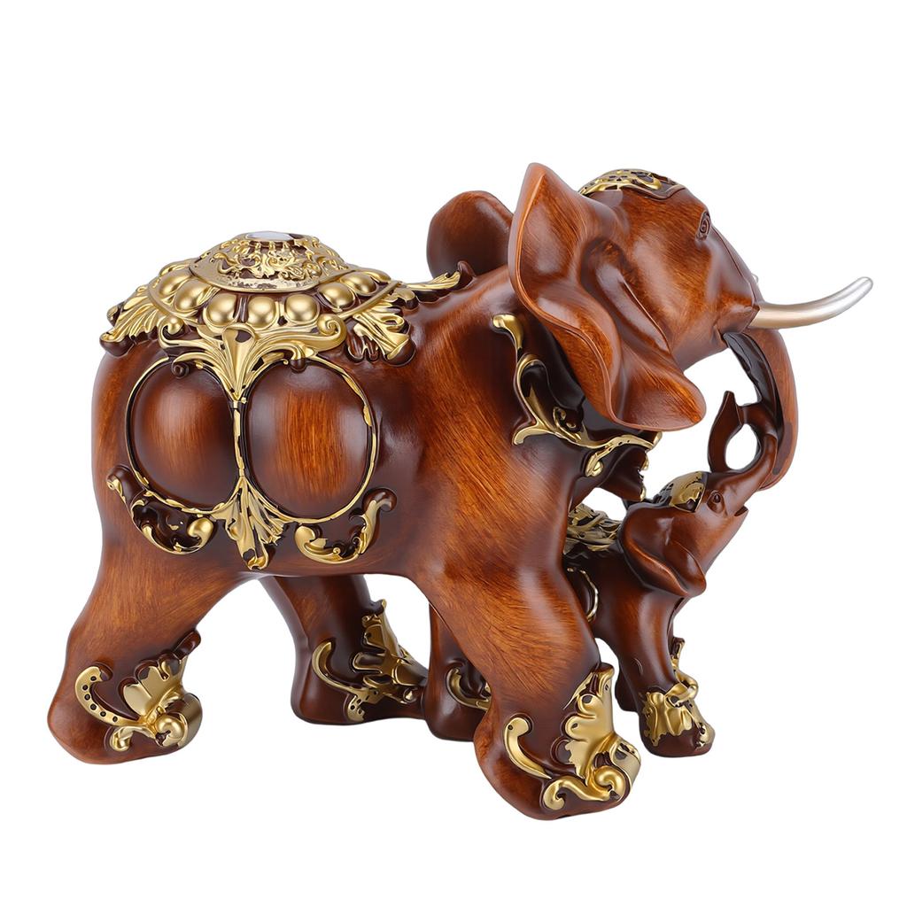 Mother and Baby Elephant Statue Resin Animal Sculpture for Family   Desk Decoration Imitation Wood Grain