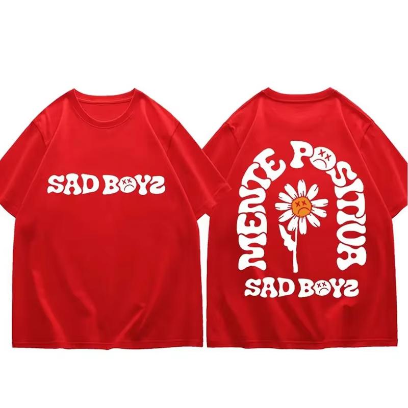 

Singer Junior H Sad Boys Flower Cotton T Shirt Unisex Women Short Sleeve Casual Hipster Tee Hip Hop Popular Fashion Streetwear S