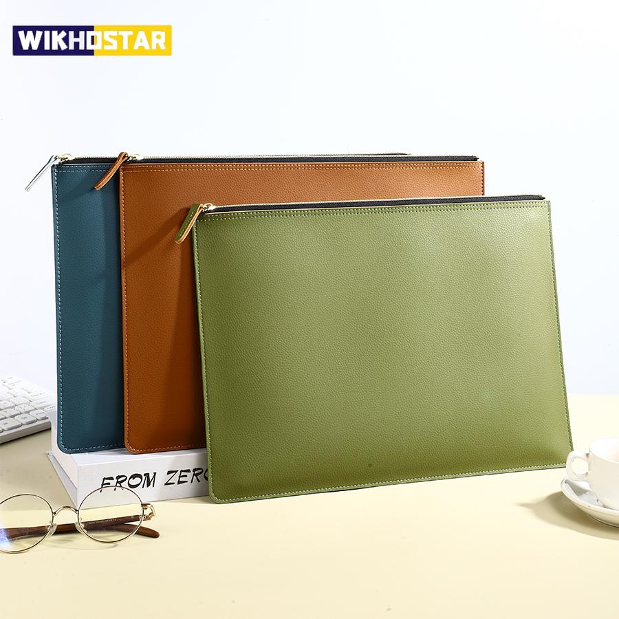 A4 Leather Zipper Bag in Multiple Colors Business Briefcase PU Document Bag for Professional Use