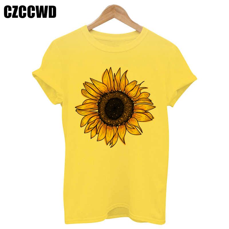 Sunflower Bee Kind Yellow Women Tshirt Aesthetics Graphic Short Sleeve Cotton Polyester T Shirts Female Camisetas Verano Mujer