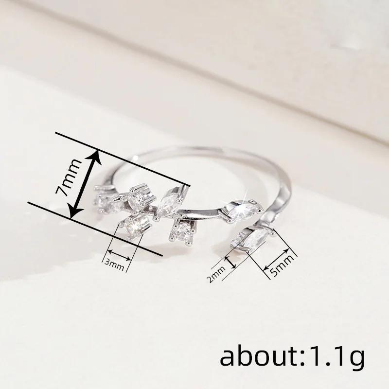 Simple Style Leaves Design Opening Rings with Marquise Round CZ for Women Stylish Wedding Party Accessories Fancy Gift