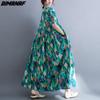 DIMANAF kobiety sukienka letnia Plus rozmiar plażowa sukienka lniana czeski nadruk kwiaty moda Lady Vestidos luźna długa sukienka na co dzień Oversize 9063