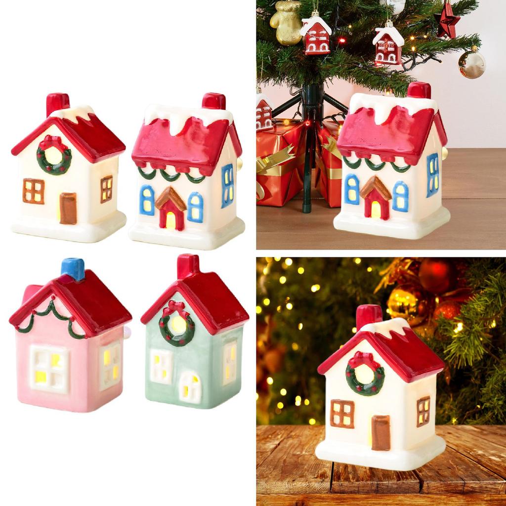 Mini Ceramic Light Up House Decoration Accessories Birthday Gift Xmas Ornament for Indoor Cabinet