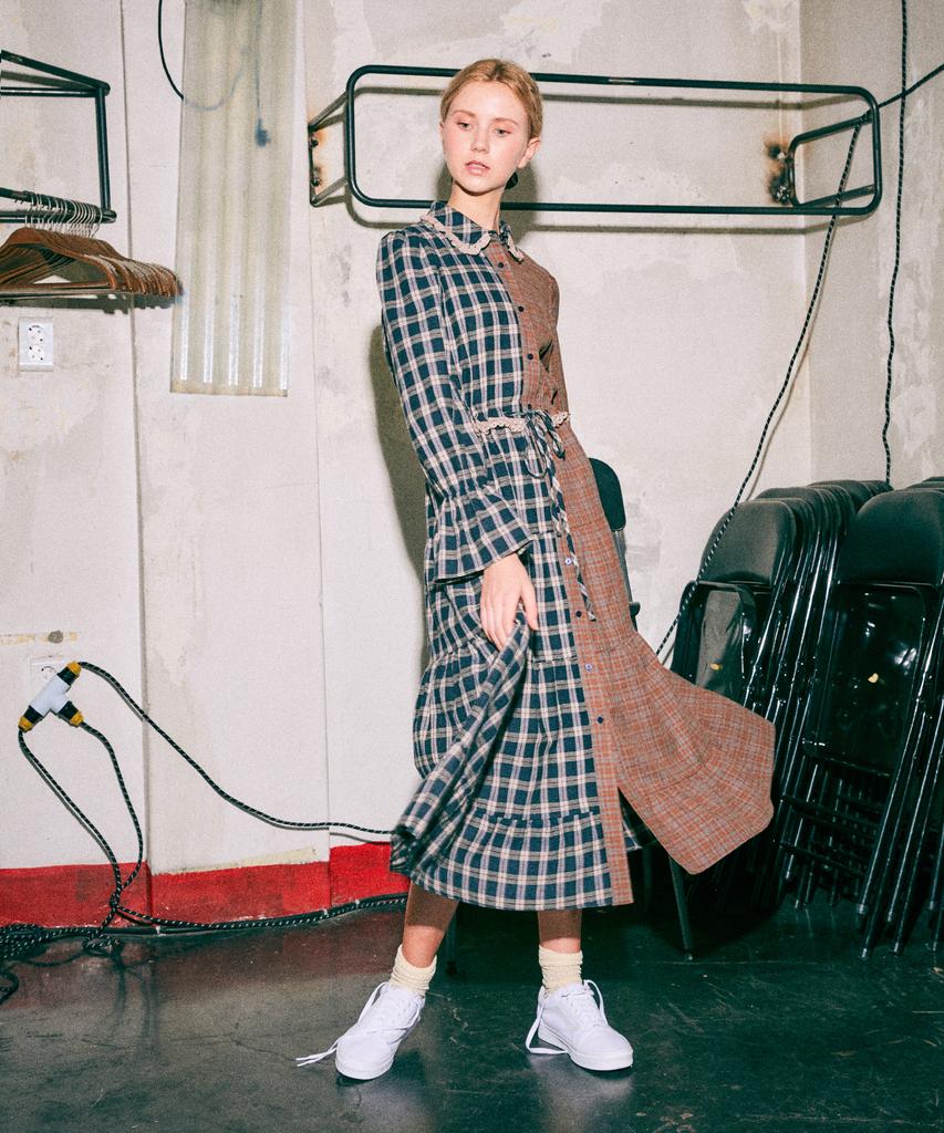Near And Dear Granny Check Long Dress