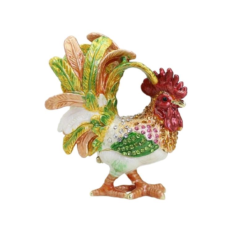Premium Alloy Rooster Figurine Box With Enamel Finish For Safekeeping Valuables And Gifts Jewelry Organiser