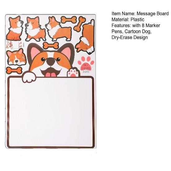 Fridge Magnetic Message Board with 8 Marker Pens Cartoon Dog Dry-Erase Note Board Refrigerator Magnet Whiteboard Decoration