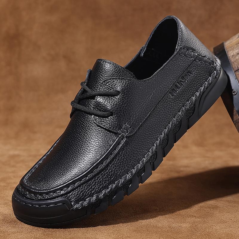 New Lightweight Top Layer Cowhide Casual Round Toe Flat Heel Men's Bean Shoes