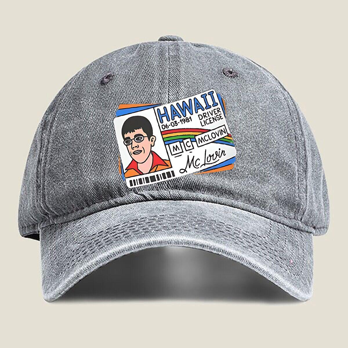McLovin Hawaii License Fashion Washed Baseball Cap Hat Outdoor Activities One Size серый