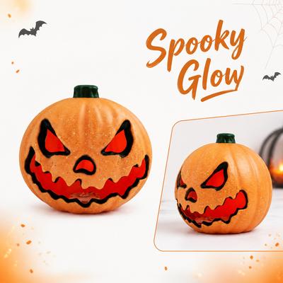 Resin LED Hollow Pumpkin Light Halloween Decorative Sculpture for Indoor Outdoor Party Table Centerpiece Home Decor